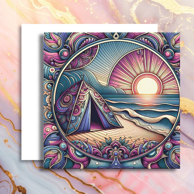Pretty Tent and Sunrise on a Camping Site Card (Creator Uploaded)