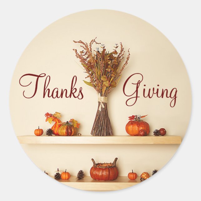 Pretty Thanksgiving Seasonal Decorations Classic Round Sticker (Front)
