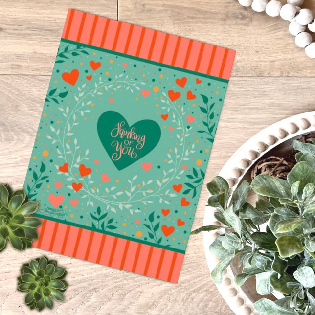 Pretty Thinking of You Modern Heart Stripe Card (Creator Uploaded)