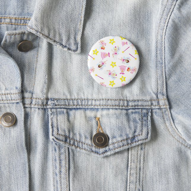 Pretty Tooth Fairy Magic Wand White Teeth 2 Inch Round Button (In Situ)