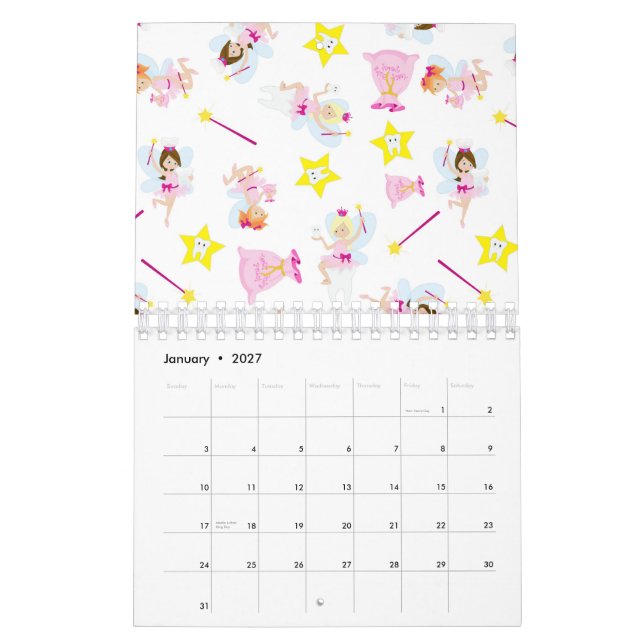Pretty Tooth Fairy Magic Wand White Teeth Calendar (Jan 2027)