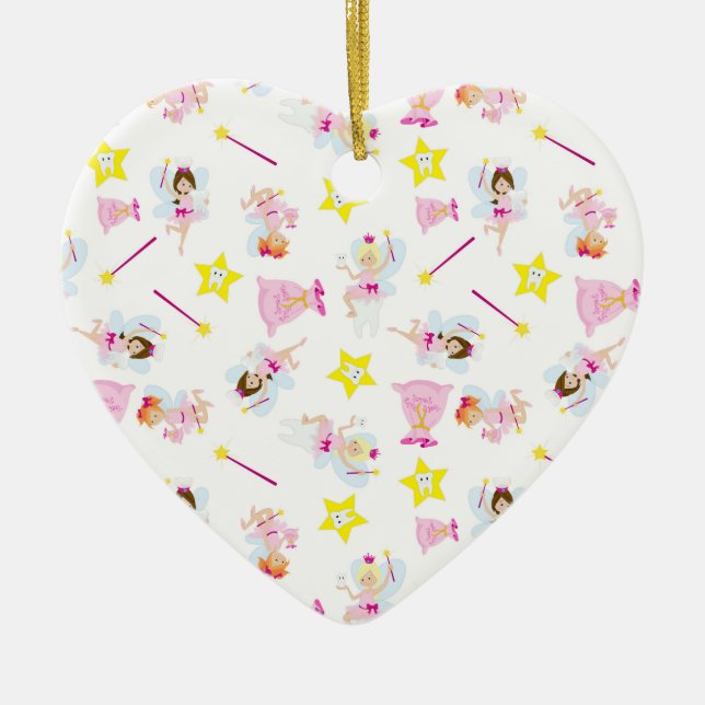 Pretty Tooth Fairy Magic Wand White Teeth Ceramic Ornament (Front)