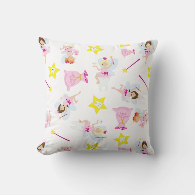 Pretty Tooth Fairy Magic Wand White Teeth Throw Pillow (Front)