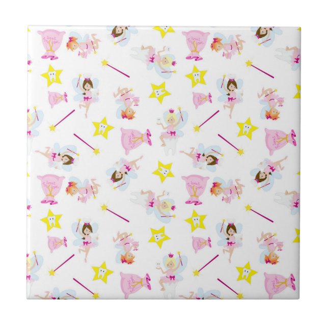 Pretty Tooth Fairy Magic Wand White Teeth Tile (Front)
