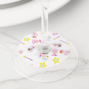 Pretty Tooth Fairy Magic Wand White Teeth Yellow Wine Glass Tag