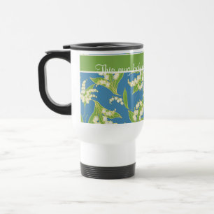 Pretty Travel Mug: Lilies of the Valley, Blue Mug