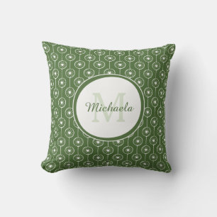 Pretty Treetop Green Monogrammed Name Heart Dots Throw Pillow
