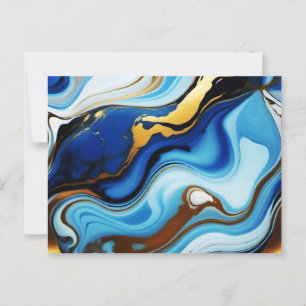 Pretty Trendy Blue yellow Gold faux marble Postcard