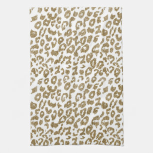 Pretty trendy faux gold glitter leopard print kitchen towel