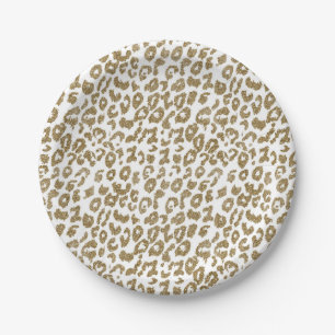 Pretty trendy faux gold glitter leopard print paper plate