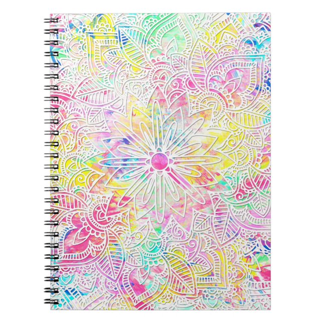 Pretty trendy floral hand drawn henna pattern notebook (Front)