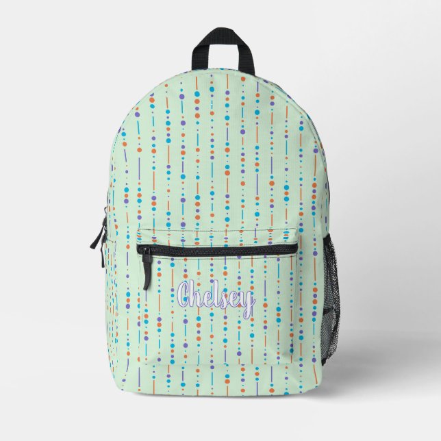 Pretty Trendy Green Monogram Name Printed Backpack (Front)