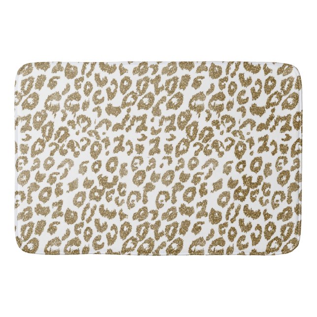 Pretty Trendy Leopard Print Gold Glitter Bath Mat (Front)