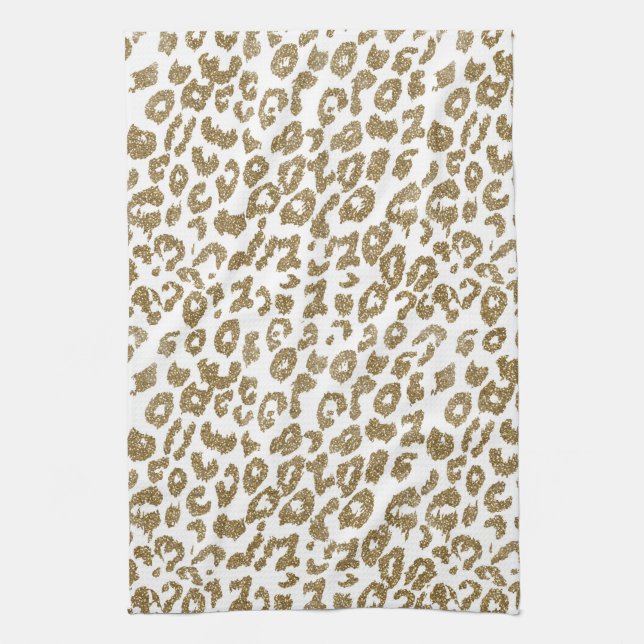 Pretty Trendy Leopard Print Gold Glitter Kitchen Towel (Vertical)
