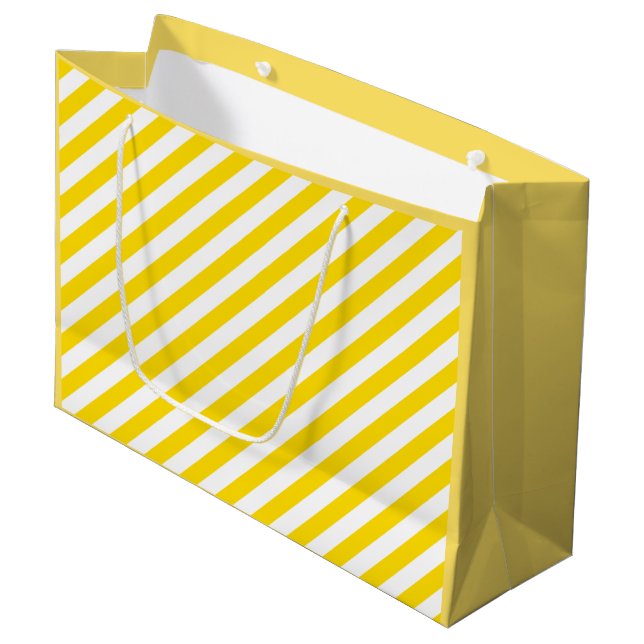 Pretty Trendy Yellow White Striped Design Template Large Gift Bag (Front Angled)