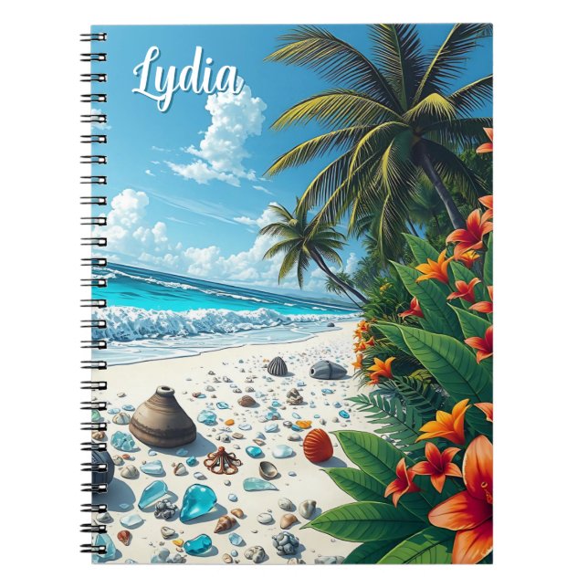 Pretty Tropical Beach Scene Coastal  Personalized Notebook (Front)