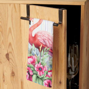 Pretty Tropical Flamingo Kitchen Towel