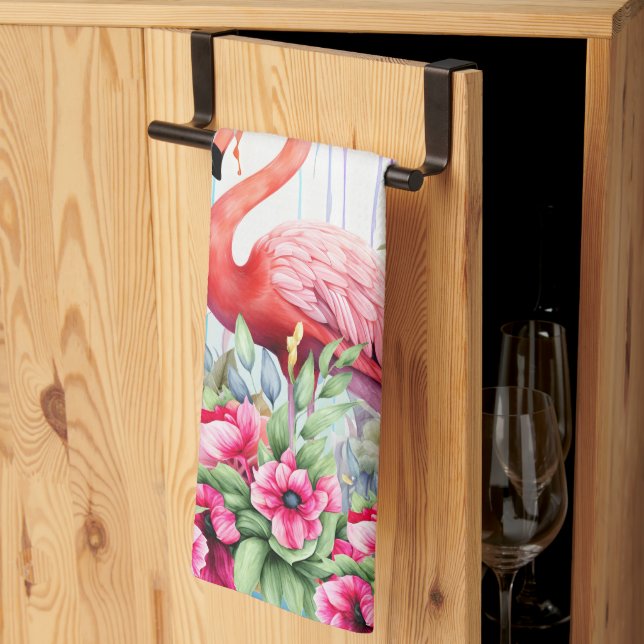 Pretty Tropical Flamingo Kitchen Towel (Thirds Fold)