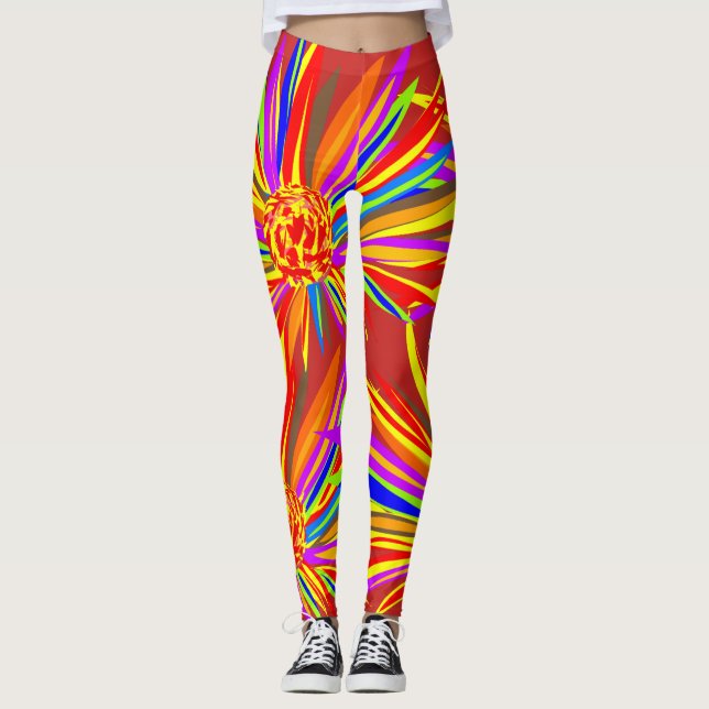 Pretty Tropical Flowers Colourful Leggings (Front)