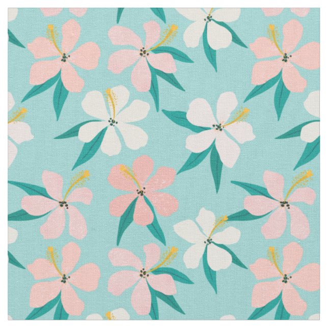 Pretty Tropical Flowers Fabric (Close Up)