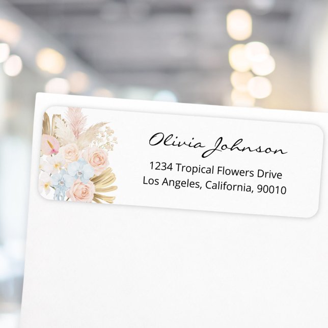 Pretty Tropical Flowers Floral Return Address (Creator Uploaded)