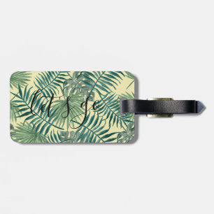 Pretty Tropical Leaf Let's Go Quote   luggage tag