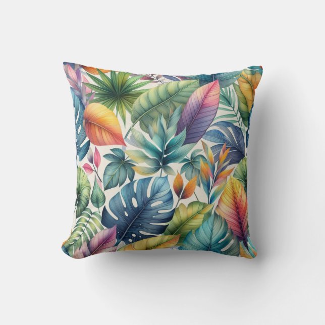 Pretty Tropical Leaves  Throw Pillow (Front)