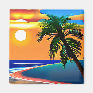 Pretty Tropical Palm Tree Sun Setting Magnet