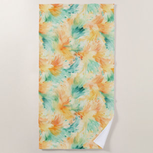 Pretty Tropical Teal Orange Cream Beach Towel