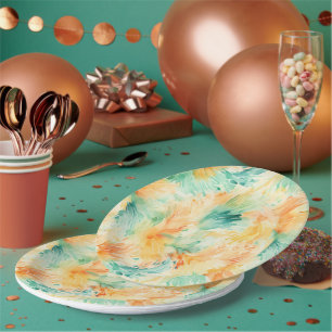 Pretty Tropical Teal Orange Cream Paper Plate