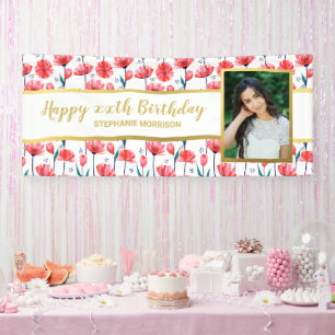 Pretty Tulip Flower Custom Photo Text Birthday Banner