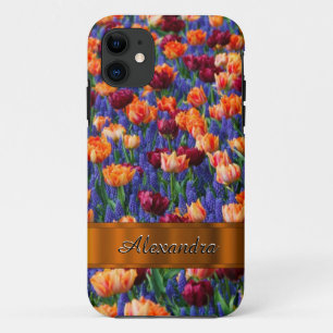 Pretty tulip flower field personalized iPhone 11 case