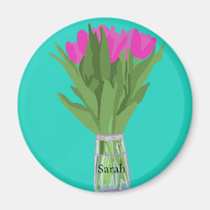 Pretty Tulip Flower Modern Illustration + Name Magnet