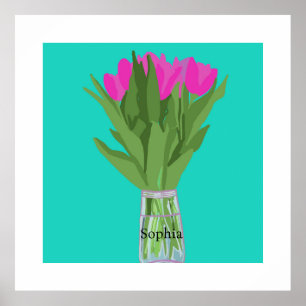 Pretty Tulip Flower Modern Illustration + Name Poster