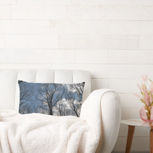 Pretty Tulip Poplar Trees Cloudy Sky Lumbar Pillow (Couch)