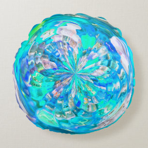 Pretty Turquoise Blue Glass Effect Circle Round Pillow