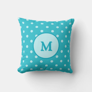 Pretty Turquoise Blue Polka Dots Pattern Monogram Throw Pillow