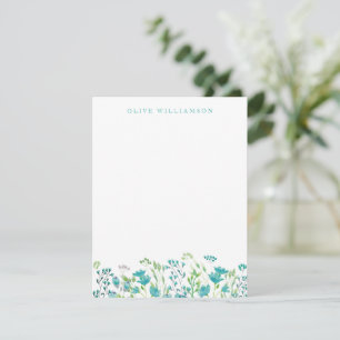 Pretty Turquoise Blue Watercolor Floral with Name Card