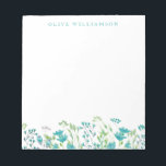Pretty Turquoise Blue Watercolor Floral with Name  Notepad<br><div class="desc">Beautiful watercolor painting of delicate florals in turquoise blue,  personalized with your name.</div>