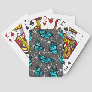 pretty turquoise butterflies pattern personalized playing cards