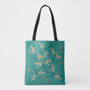 Pretty Turquoise Dragonflies on Pond Tote Bag