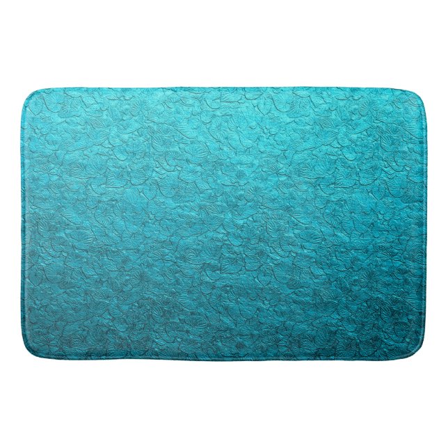 Pretty Turquoise Leaves Bath Mat (Front)