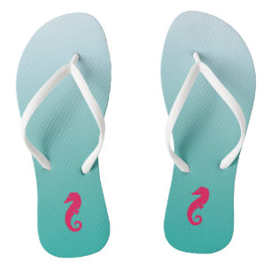 Pretty Turquoise Ombre Seahorse Flip Flops