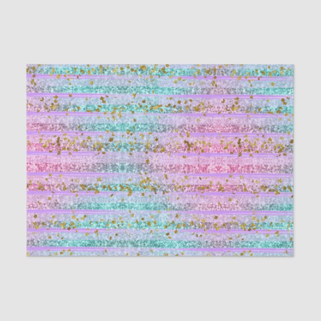 Pretty Turquoise & Pink Glitter Sparkles Stripes Tissue Paper (Front)