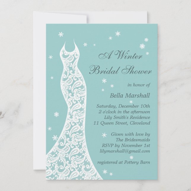 Pretty Turquoise Winter Bridal Shower Invitation (Front)