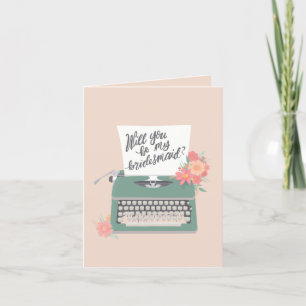 Pretty typewriter and flowers Bridesmaid  Thank You Card