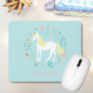 Pretty Unicorn & Flowers Personalized Mouse Pad