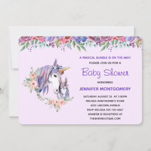 Pretty Unicorn Mom & Baby Watercolor Baby Shower Invitation