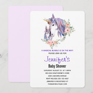 Pretty Unicorn Mom & Baby Watercolor Baby Shower Invitation