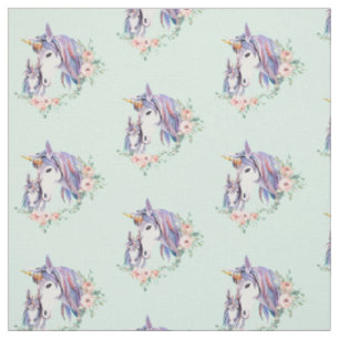 Pretty Unicorn Mom & Baby Watercolor Flora Pattern Fabric